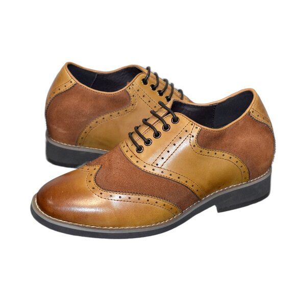 CALTO Height Increasing Wingtip Dress Shoes Elevator 3.2" Nubuck Brown Size 7 - Picture 1 of 9